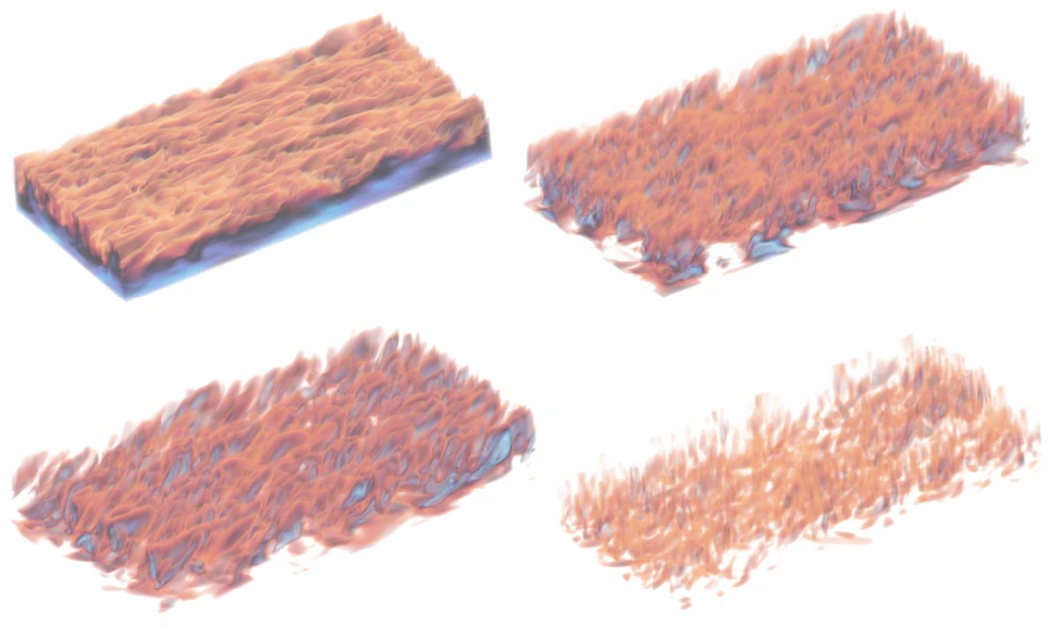 3D renders of the channel flow near the wall
